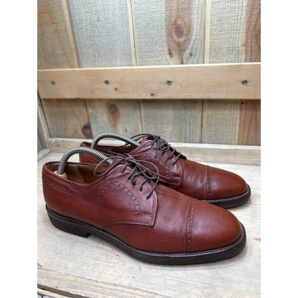 Salvatore Ferragamo Mens Cap-Toe Oxford Shoes Size 7D Brown Leather - Picture 1 of 8
